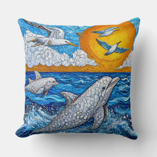 Delfine Möwen Ozeanszene 🌊🐬 Küstenbrise Kissen