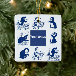 Delfine, Wale und Pinguine Keramikornament