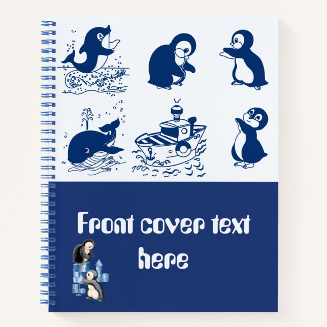 Delfine, Wale und Pinguine Notizbuch (Vorderseite)