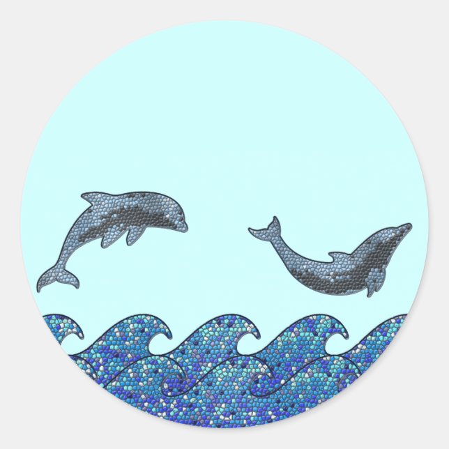 Delfinmosaik Runder Aufkleber (Vorderseite)