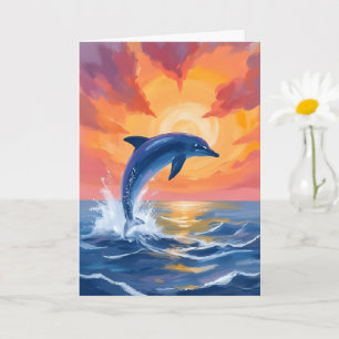 Delfinsprung Sonnenuntergang Wasserfarbe Ozean Gem Karte