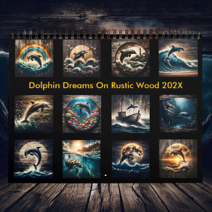 Delfinträume auf rustikaler Holz 2025 Kalender