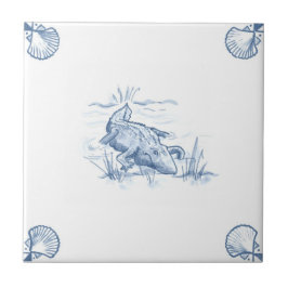 Delft-Alligatorfliese mit Muschel-Ecken Fliese