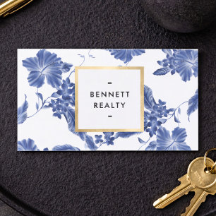Delft Blau Floral Realtor Elegant Visitenkarte