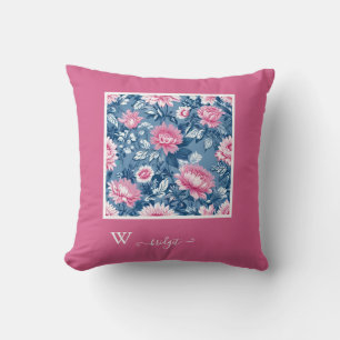Delft-Blau & Rosa Französische Toile Hampton-Stil Kissen