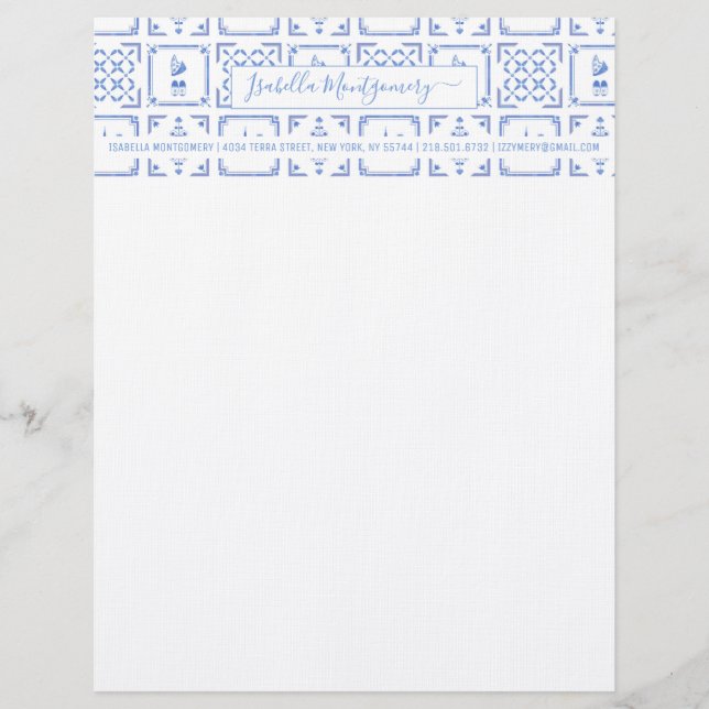 Delft Blau- und Weißfliesen | Monogramm Briefbogen (Vorderseite)
