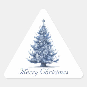 Delft-Blau-Weihnachtsbaum individuell anpassbar Dreieckiger Aufkleber