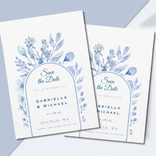 Delft Blau-Weiß-Chinoiserie-Blumenmuster Save The Date