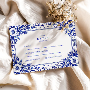Delft Blau Weiße Chinoiserie-Hochzeit RSVP Karte