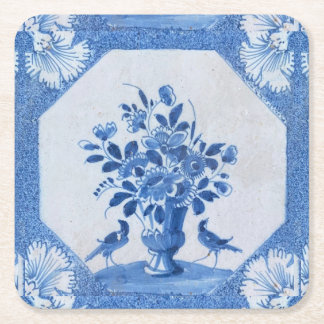 Delft Blaue Vögel florale französische Landhaus Ch Rechteckiger Pappuntersetzer