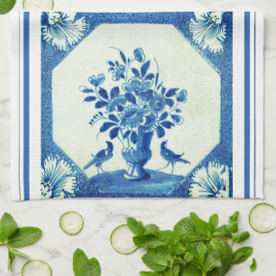 Delft Blaue Vögel florale französische Landhaus-El Geschirrtuch