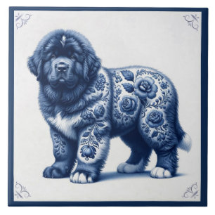 Delft-Blauer Neufundländer-Welpe Fliese