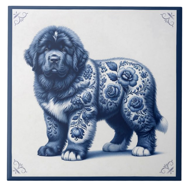Delft-Blauer Neufundländer-Welpe Fliese (Vorderseite)
