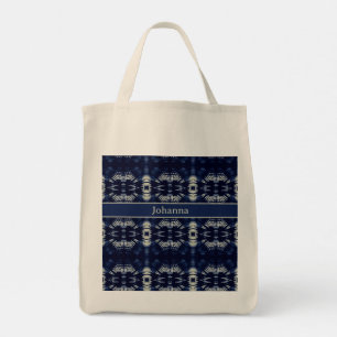 Delft Blaues Palmblatt Personalisiertes Boho-Muste Tragetasche