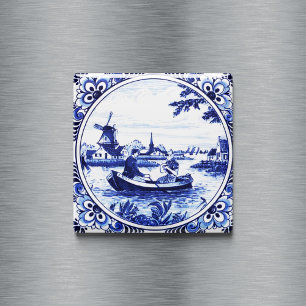 Delft-Blaues romantisches Bootsfahrt-Gemälde im Vi Magnet