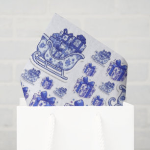 Delft-Blaues-Weihnachts-Schlitten-Geschenkbox Nied Seidenpapier