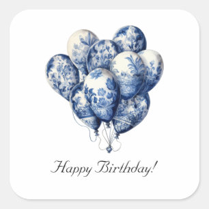 Delft-Blauwe Ballons, anpassbar Quadratischer Aufkleber
