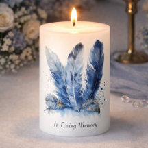 Delft-Blauwe Serene Feather-herdenkingskaars op ma