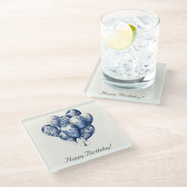Delft Blue Balloons anpassbar Glasuntersetzer (Schrägansicht)