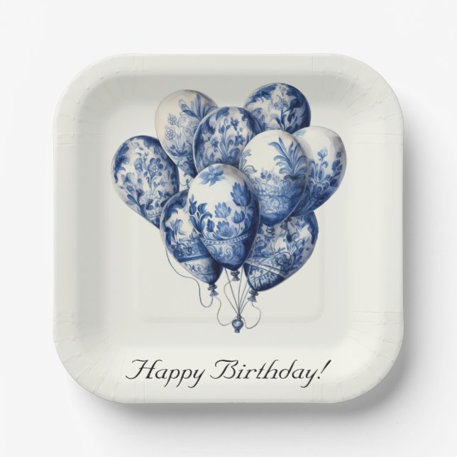 Delft Blue Balloons anpassbar Pappteller (Vorderseite)
