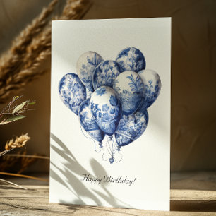 Delft Blue Balloons, glücklich zum Geburtstag Postkarte