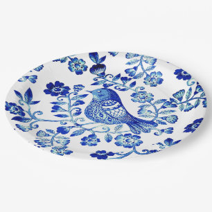 Delft Blue Bird 🐦 blumengeschmückte französis Pappteller