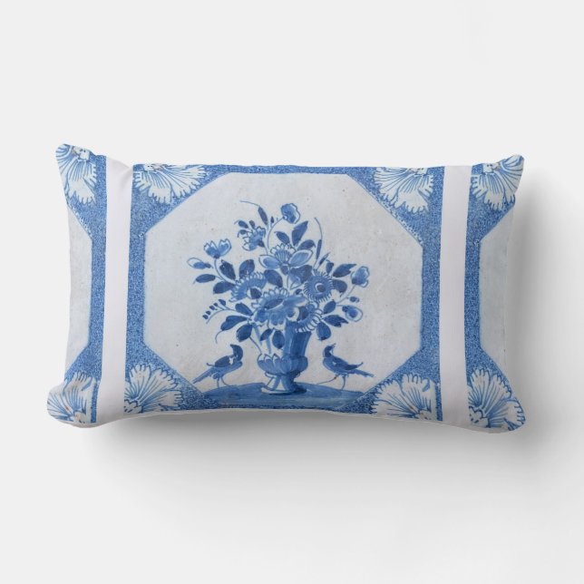 Delft Blue Birds floral Französisch Country Chic Lendenkissen (Vorderseite)