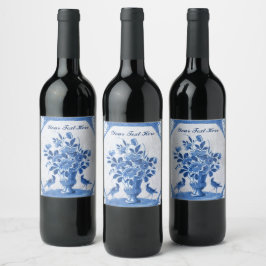 Delft Blue Birds floral Französisch Country Elegan Weinetikett
