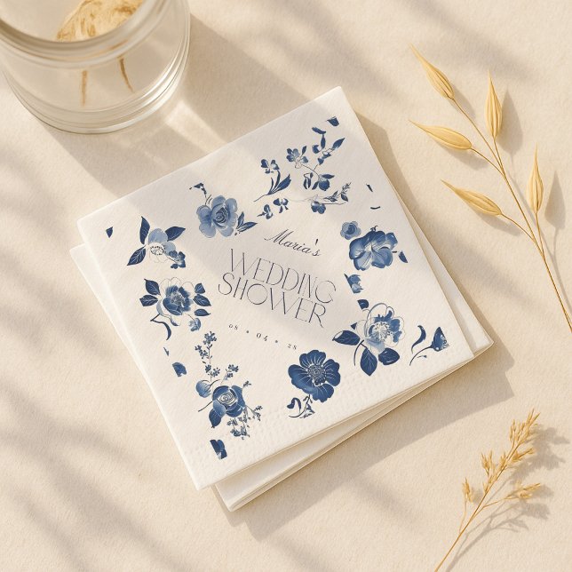 Delft Blue Brautparty Napkins | Toile Floral Serviette (Von Creator hochgeladen)