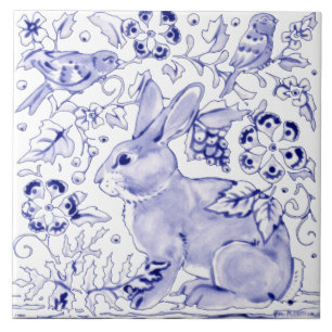 Delft Blue Bunny Rabbit Bird Dedham Elegante Rusti Fliese