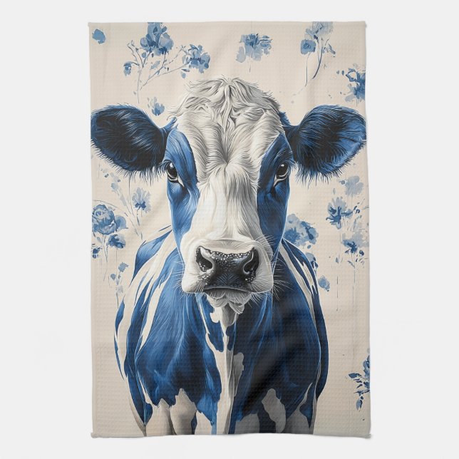 Delft Blue Cow - Eine zeitlose künstlerische Homma Geschirrtuch (Vertikal)