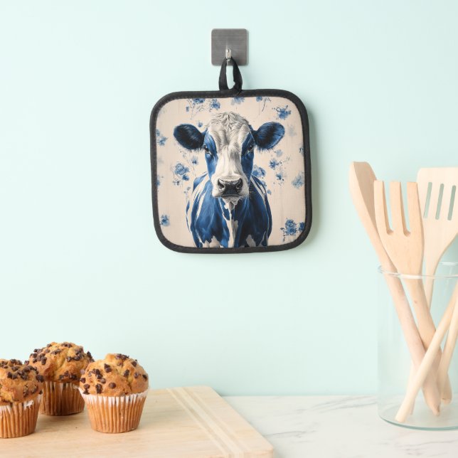 Delft Blue Cow - Eine zeitlose künstlerische Homma Topflappen (Insitu (Hängend))