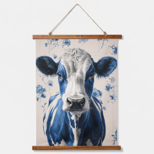 Delft Blue Cow - Eine zeitlose künstlerische Homma Wandteppich Mit Holzrahmen