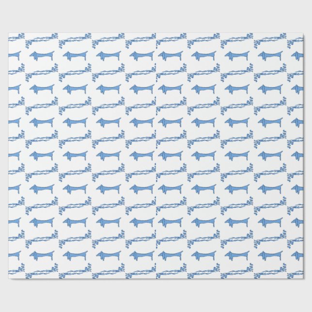 Delft Blue Dackeln Tile Designs Geschenkpapier (Saum)