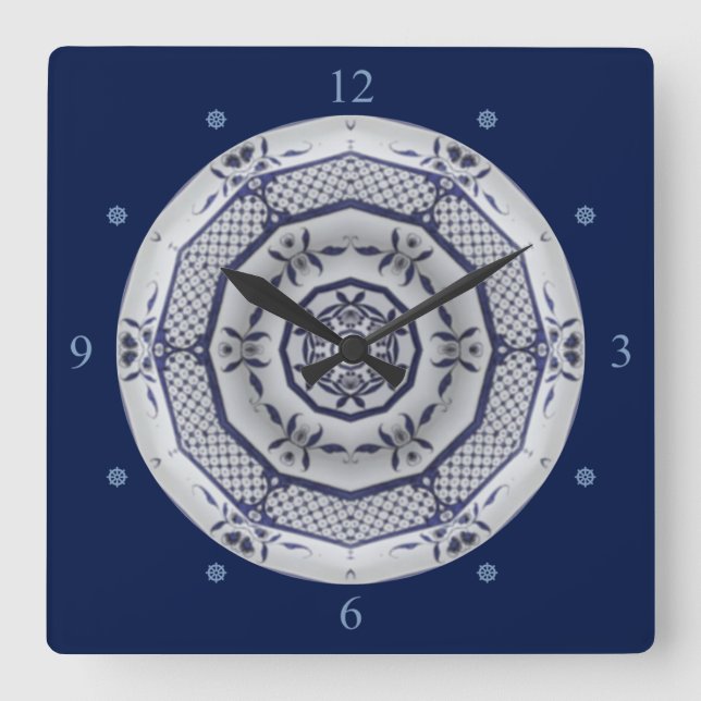 Delft Blue Design 006 From 1764 ~  Quadratische Wanduhr (Vorderseite)