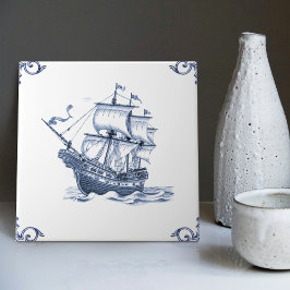 Delft Blue Dutch Style Frigate Schooner Segelboot Fliese