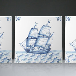Delft Blue Dutch Style Frigate Schooner Segelboot Fliese