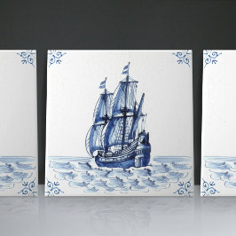 Delft Blue Dutch Style Frigate Schooner Segelboot Fliese