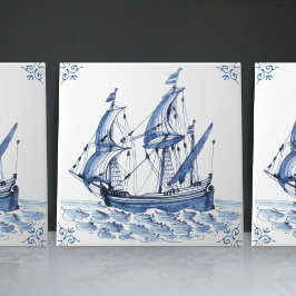 Delft Blue Dutch Style Frigate Schooner Segelboot Fliese