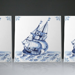 Delft Blue Dutch Style Frigate Schooner Segelboot Fliese