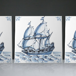Delft Blue Dutch Style Frigate Schooner Segelboot Fliese