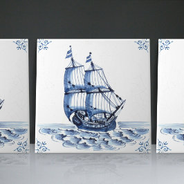 Delft Blue Dutch Style Frigate Schooner Segelboot Fliese