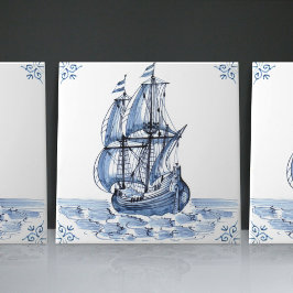 Delft Blue Dutch Style Frigate Schooner Segelboot Fliese