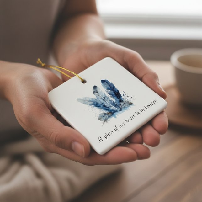 Delft Blue Feather Piece of My Heart Memorial  Keramikornament (Von Creator hochgeladen)