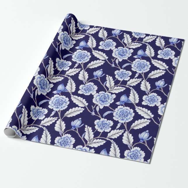 Delft Blue Floral Chinoiserie Museo Cantonale d'Ar Geschenkpapier (Ungerollt)