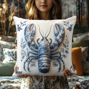 Delft Blue Floral Crab Küste Rustic Beach House Kissen
