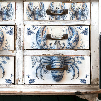 Delft Blue Floral Hummer Coastal Beach Hütte Seidenpapier