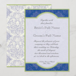 Delft Blue Green Toile Quatrefolie - Hochzeit Einladung