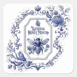 Delft Blue Honey Bee & Blume Quadratischer Aufkleber