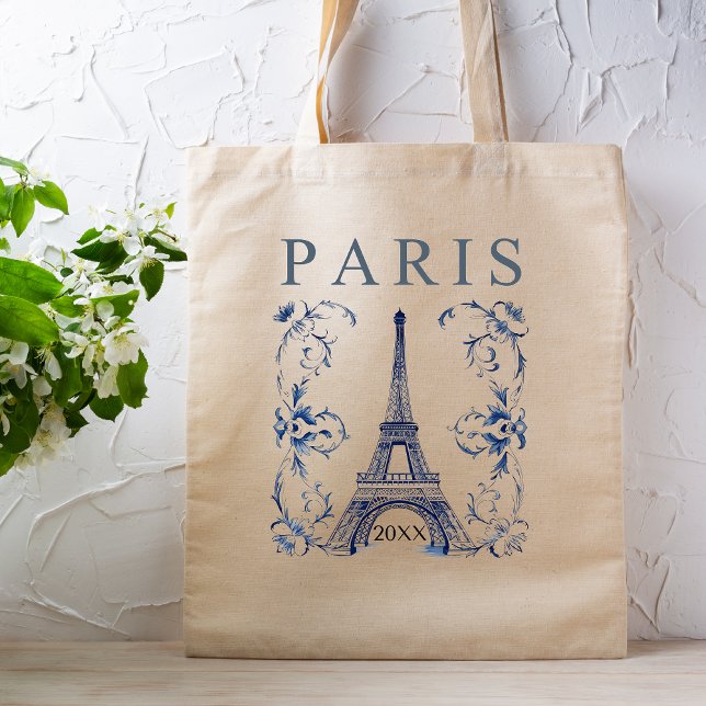 Delft Blue Paris Eiffel Tower Tragetasche (Von Creator hochgeladen)